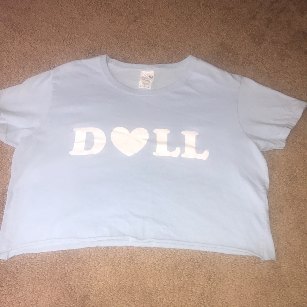 Baby blue “D❤️LL” cropped T-shirt- handmade